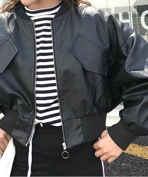 SHEENA（シーナ）の「エコレザークロップド丈ブルゾン（ブルゾン・レディース・ブラック・M）」の13枚目の写真