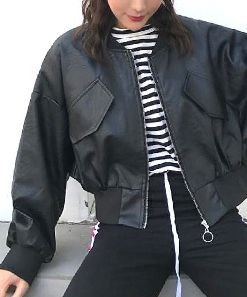 SHEENA（シーナ）の「エコレザークロップド丈ブルゾン（ブルゾン・レディース・ブラック・M）」の19枚目の写真