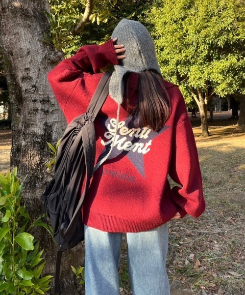 nemne store(ネンネストア)の「【低身長サイズあり】モチーフハーフジップニット(ニット/セーター・レディース・ネイビー系2/グレー/ボルドー/アイボリー/ライトブルー/ネイビー系1・SMALL/MEDIUM)」の6枚目の写真