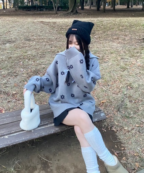 nemne store(ネンネストア)の「【低身長サイズあり】モチーフハーフジップニット(ニット/セーター・レディース・ネイビー系2/グレー/ボルドー/アイボリー/ライトブルー/ネイビー系1・SMALL/MEDIUM)」の21枚目の写真