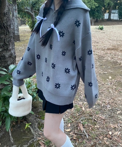 nemne store(ネンネストア)の「【低身長サイズあり】モチーフハーフジップニット(ニット/セーター・レディース・ネイビー系2/グレー/ボルドー/アイボリー/ライトブルー/ネイビー系1・SMALL/MEDIUM)」の20枚目の写真
