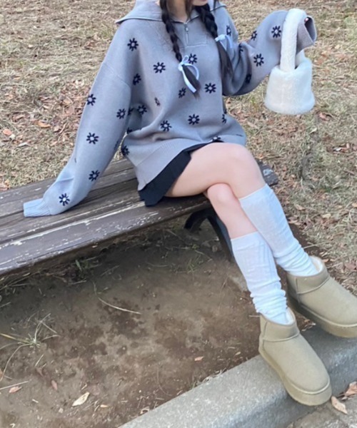 nemne store(ネンネストア)の「【低身長サイズあり】モチーフハーフジップニット(ニット/セーター・レディース・ネイビー系2/グレー/ボルドー/アイボリー/ライトブルー/ネイビー系1・SMALL/MEDIUM)」の19枚目の写真