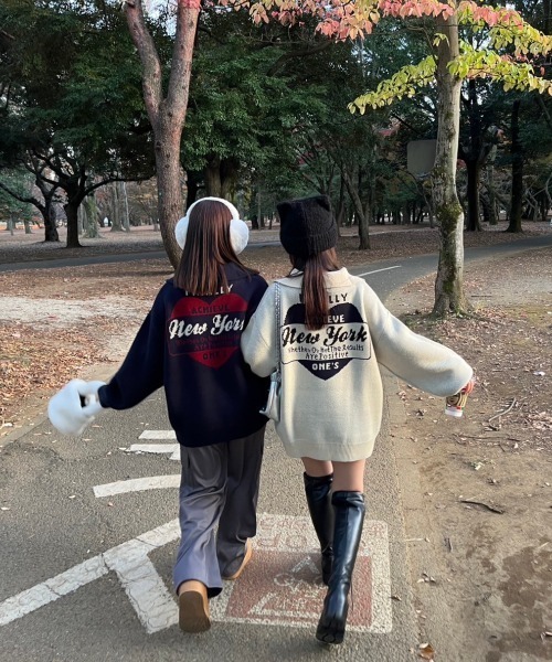 nemne store(ネンネストア)の「【低身長サイズあり】モチーフハーフジップニット(ニット/セーター・レディース・ネイビー系2/グレー/ボルドー/アイボリー/ライトブルー/ネイビー系1・SMALL/MEDIUM)」の9枚目の写真