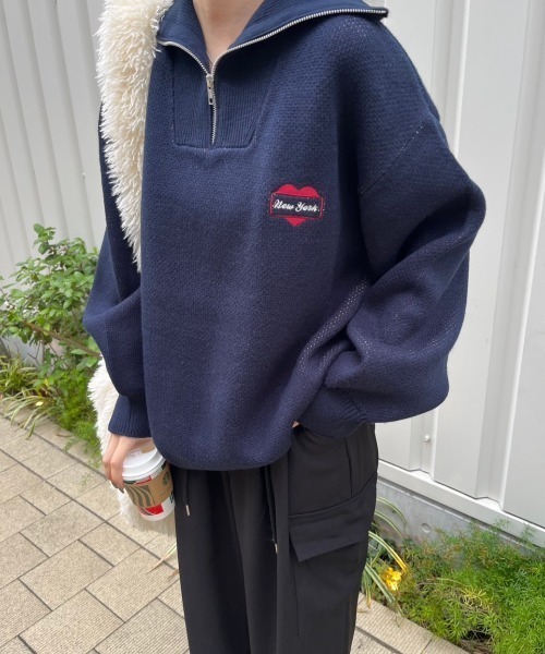 nemne store(ネンネストア)の「【低身長サイズあり】モチーフハーフジップニット(ニット/セーター・レディース・ネイビー系2/グレー/ボルドー/アイボリー/ライトブルー/ネイビー系1・SMALL/MEDIUM)」の16枚目の写真