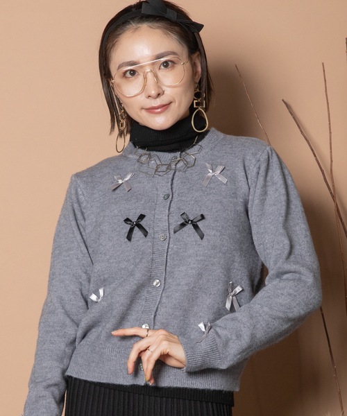 MHBG TOKYO(エムエイチビージートーキョー)の「リボンモチーフカーデ(カーディガン/ボレロ・レディース・グレー/ブラック/アイボリー・FREE)」の10枚目の写真