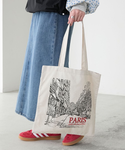 BONLECILL（ボンルシール）の「PARIS スーベニアコットンリネントートバッグ（トートバッグ・レディース・ブラック/アイボリー・FREE）」の2枚目の写真