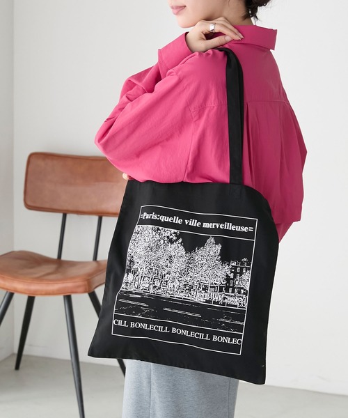 BONLECILL（ボンルシール）の「PARIS スーベニアコットンリネントートバッグ（トートバッグ・レディース・ブラック/アイボリー・FREE）」の16枚目の写真
