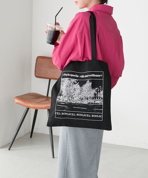 BONLECILL（ボンルシール）の「PARIS スーベニアコットンリネントートバッグ（トートバッグ・レディース・ブラック/アイボリー・FREE）」の18枚目の写真