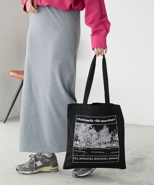 BONLECILL（ボンルシール）の「PARIS スーベニアコットンリネントートバッグ（トートバッグ・レディース・ブラック/アイボリー・FREE）」の19枚目の写真