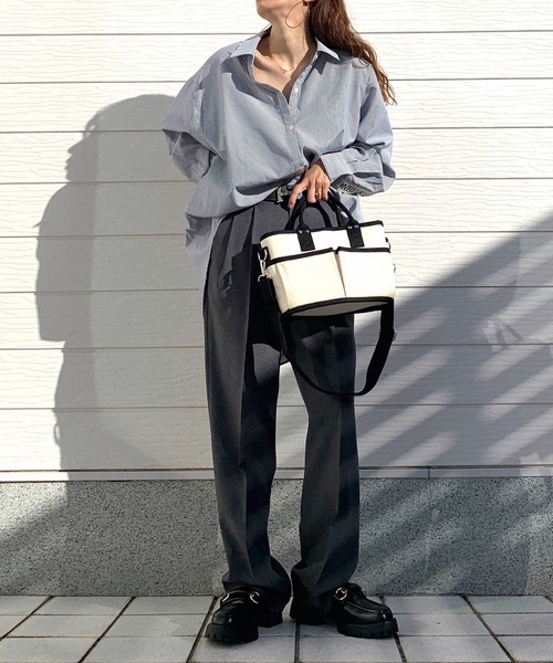 Q（キュー）の「ロゴリブドッキングシャツ（シャツ/ブラウス・レディース・ホワイト/ブルー系・MEDIUM）」の17枚目の写真