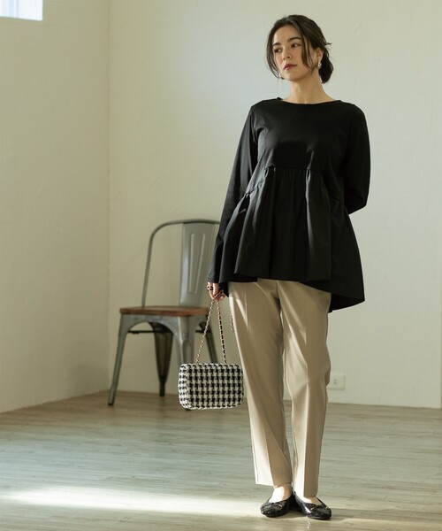 OPAQUE.CLIP（オペークドットクリップ）の「◆異素材Aラインカットソー/シルク調コットン【洗濯機洗い可】（Tシャツ/カットソー・レディース・グレー/ホワイト/ブラック/ライトブルー・40/38/36/42/34）」の19枚目の写真