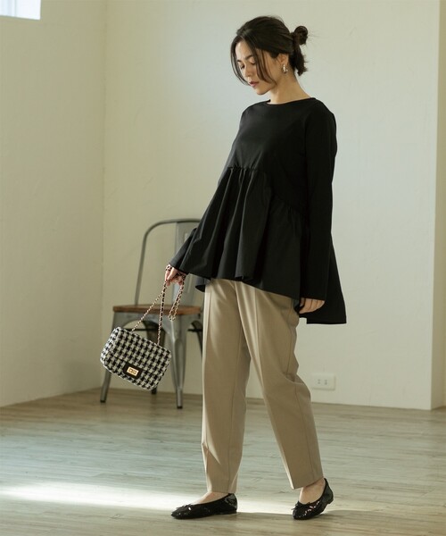 OPAQUE.CLIP（オペークドットクリップ）の「◆異素材Aラインカットソー/シルク調コットン【洗濯機洗い可】（Tシャツ/カットソー・レディース・グレー/ホワイト/ブラック/ライトブルー・40/38/36/42/34）」の21枚目の写真