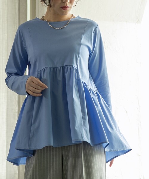 OPAQUE.CLIP（オペークドットクリップ）の「◆異素材Aラインカットソー/シルク調コットン【洗濯機洗い可】（Tシャツ/カットソー・レディース・グレー/ホワイト/ブラック/ライトブルー・40/38/36/42/34）」の14枚目の写真