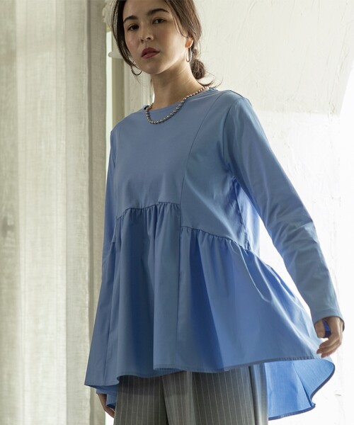 OPAQUE.CLIP（オペークドットクリップ）の「◆異素材Aラインカットソー/シルク調コットン【洗濯機洗い可】（Tシャツ/カットソー・レディース・グレー/ホワイト/ブラック/ライトブルー・40/38/36/42/34）」の15枚目の写真