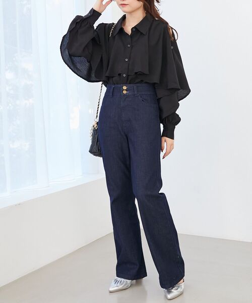 MAJESTIC LEGON（マジェスティックレゴン）の「肩あきケープブラウス（シャツ/ブラウス・レディース・ライトグレー/アイボリー/ブラック・MEDIUM）」の22枚目の写真