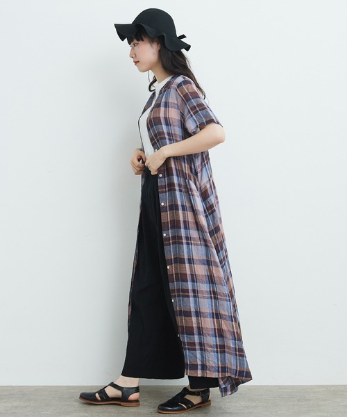 bulle de savon ビュルデサボン　リネン　ロングシャツワンピース bulle de savon（ビュルデサボン）の「Linen Check シャツ