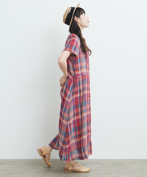 bulle de savon（ビュルデサボン）の「Linen Check シャツワンピース