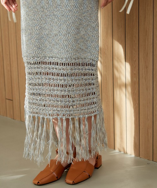 VIS（ビス）の「フリンジクロシェメッシュニットスカート（スカート・レディース・ベージュ系その他3/ブルー系その他4・FREE）」の6枚目の写真