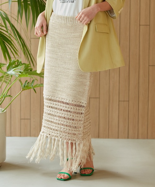 VIS（ビス）の「フリンジクロシェメッシュニットスカート（スカート・レディース・ベージュ系その他3/ブルー系その他4・FREE）」の21枚目の写真