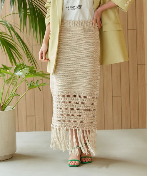 VIS（ビス）の「フリンジクロシェメッシュニットスカート（スカート・レディース・ベージュ系その他3/ブルー系その他4・FREE）」の20枚目の写真