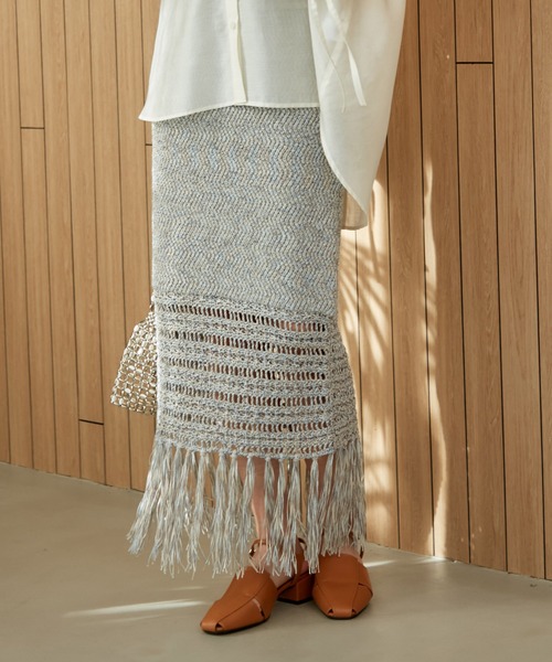 VIS（ビス）の「フリンジクロシェメッシュニットスカート（スカート・レディース・ベージュ系その他3/ブルー系その他4・FREE）」の14枚目の写真