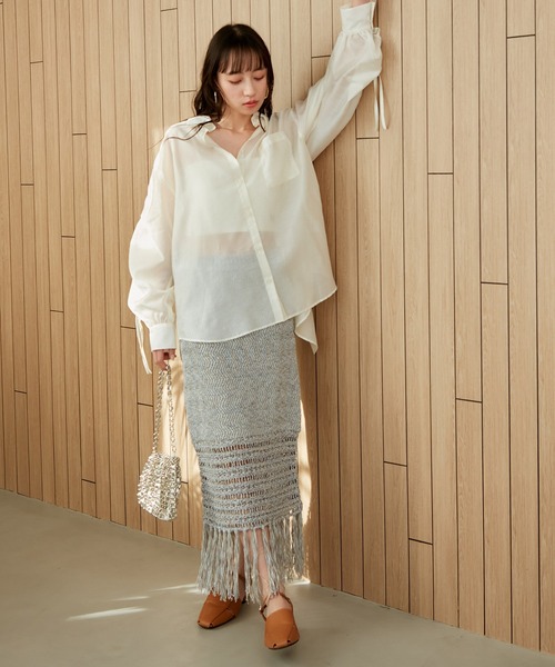 VIS（ビス）の「フリンジクロシェメッシュニットスカート（スカート・レディース・ベージュ系その他3/ブルー系その他4・FREE）」の11枚目の写真