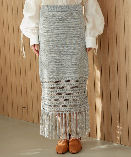 VIS（ビス）の「フリンジクロシェメッシュニットスカート（スカート・レディース・ベージュ系その他3/ブルー系その他4・FREE）」の10枚目の写真