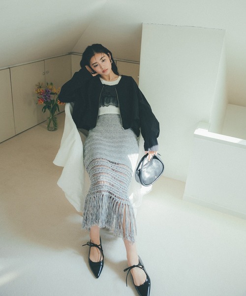 VIS（ビス）の「フリンジクロシェメッシュニットスカート（スカート・レディース・ベージュ系その他3/ブルー系その他4・FREE）」の3枚目の写真