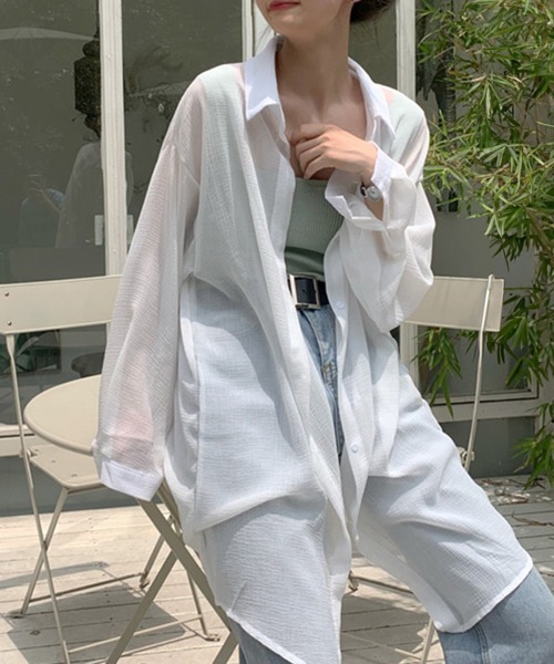Miniministore(ミニミニストア)の「ロングカーディガン薄手シアーシャツ韓国風(カーディガン/ボレロ・レディース・ホワイト/ブルー/ミント・FREE)」の11枚目の写真