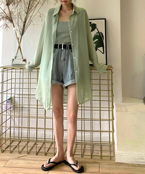 Miniministore(ミニミニストア)の「ロングカーディガン薄手シアーシャツ韓国風(カーディガン/ボレロ・レディース・ホワイト/ブルー/ミント・FREE)」の15枚目の写真