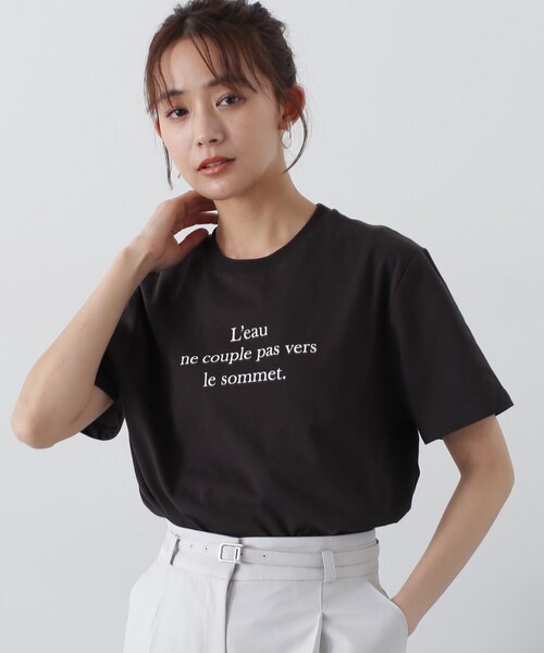 N.(N. Natural Beauty Basic)(エヌエヌナチュラルビューティーベーシック)の「◆タイプライター風ロゴTシャツ(Tシャツ/カットソー・レディース・チャコールグレー/ホワイト/ライトグリーン・MEDIUM)」の4枚目の写真