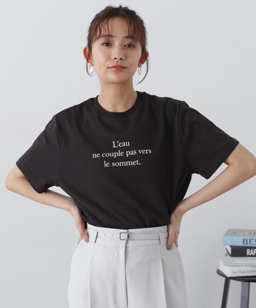 N.(N. Natural Beauty Basic)(エヌエヌナチュラルビューティーベーシック)の「◆タイプライター風ロゴTシャツ(Tシャツ/カットソー・レディース・チャコールグレー/ホワイト/ライトグリーン・MEDIUM)」の5枚目の写真