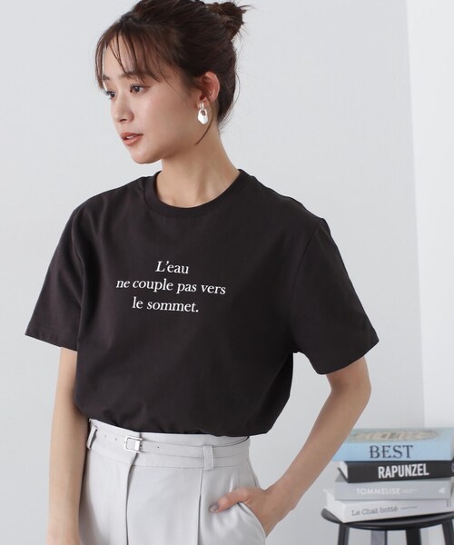 N.(N. Natural Beauty Basic)(エヌエヌナチュラルビューティーベーシック)の「◆タイプライター風ロゴTシャツ(Tシャツ/カットソー・レディース・チャコールグレー/ホワイト/ライトグリーン・MEDIUM)」の6枚目の写真