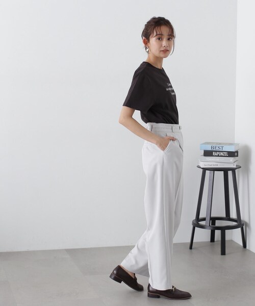 N.(N. Natural Beauty Basic)(エヌエヌナチュラルビューティーベーシック)の「◆タイプライター風ロゴTシャツ(Tシャツ/カットソー・レディース・チャコールグレー/ホワイト/ライトグリーン・MEDIUM)」の8枚目の写真