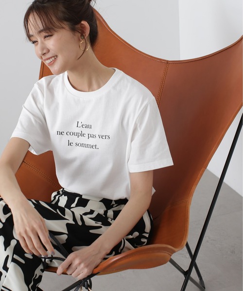 N.(N. Natural Beauty Basic)(エヌエヌナチュラルビューティーベーシック)の「◆タイプライター風ロゴTシャツ(Tシャツ/カットソー・レディース・チャコールグレー/ホワイト/ライトグリーン・MEDIUM)」の1枚目の写真