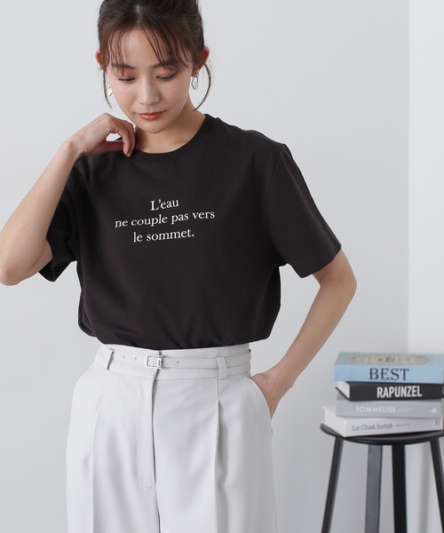 N.(N. Natural Beauty Basic)(エヌエヌナチュラルビューティーベーシック)の「◆タイプライター風ロゴTシャツ(Tシャツ/カットソー・レディース・チャコールグレー/ホワイト/ライトグリーン・MEDIUM)」の2枚目の写真