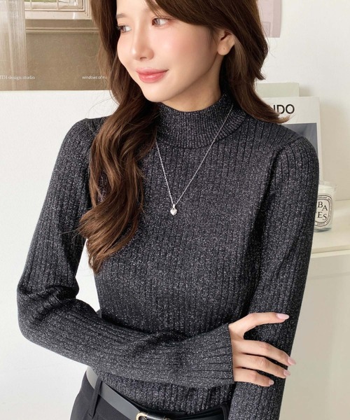 セール】12G ボトルネックラメニットプルオーバー（ニット/セーター