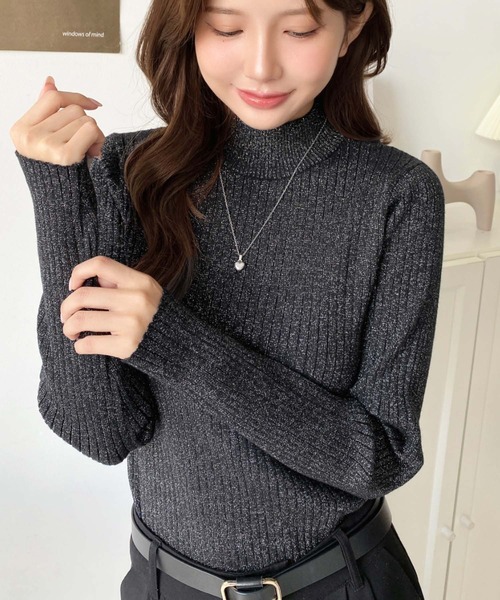 セール】12G ボトルネックラメニットプルオーバー（ニット