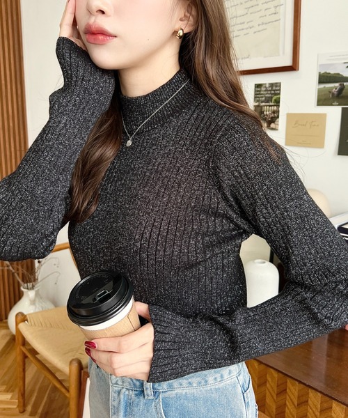 セール】12G ボトルネックラメニットプルオーバー（ニット/セーター