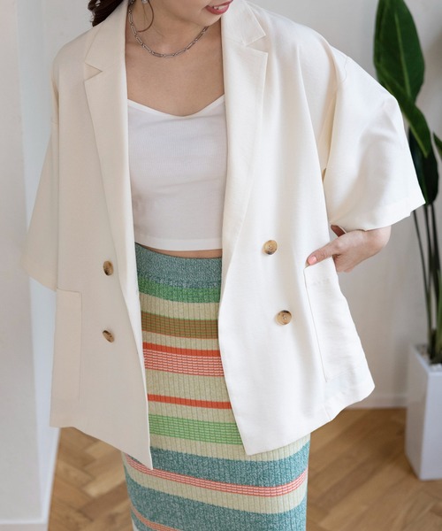 LEPSIM（レプシィム）の「ルーズWブレスト5分袖ジャケット　109752（テーラードジャケット・レディース・ブラック/アイボリー/ベージュ/カーキ・FREE）」の22枚目の写真