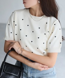 Riberry | スポンディッシュハート刺繍半袖ニット(ニット/セーター)