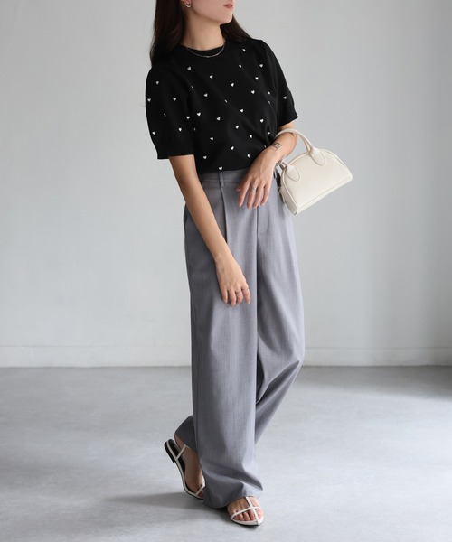 Riberry（リベリー）の「スポンディッシュハート刺繍半袖ニット（ニット/セーター・レディース・ブラック/アイボリー/ベージュ/ネイビー/ホワイト×レッド・FREE）」の17枚目の写真