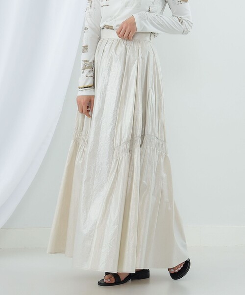 Ray BEAMS（レイビームス）の「Ray BEAMS / グロッシー ギャザー スカート（スカート・レディース・ブラック/ホワイト系その他6・1/0）」の4枚目の写真