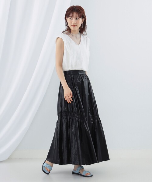 Ray BEAMS（レイビームス）の「Ray BEAMS / グロッシー ギャザー スカート（スカート・レディース・ブラック/ホワイト系その他6・1/0）」の8枚目の写真