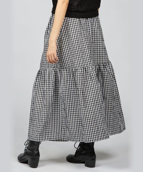 24SS美品 To b by agnes b:ギンガムリップルチェックスカート To b. by agnes b.（トゥービーバイアニエスベー）の「ギンガム