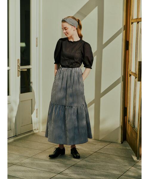 24SS美品 To b by agnes b:ギンガムリップルチェックスカート ギンガムリップルチェックスカート ｜To b. by agnès b