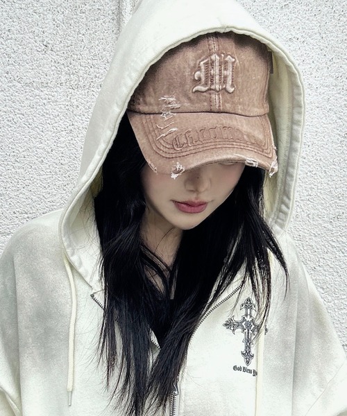 SPINNS（スピンズ）の「ダメージデニムキャップ/韓国/Y2K/グランジストリート/ユニセックス（キャップ・メンズ・ブラウン/ブラック・ONESIZE）」の13枚目の写真