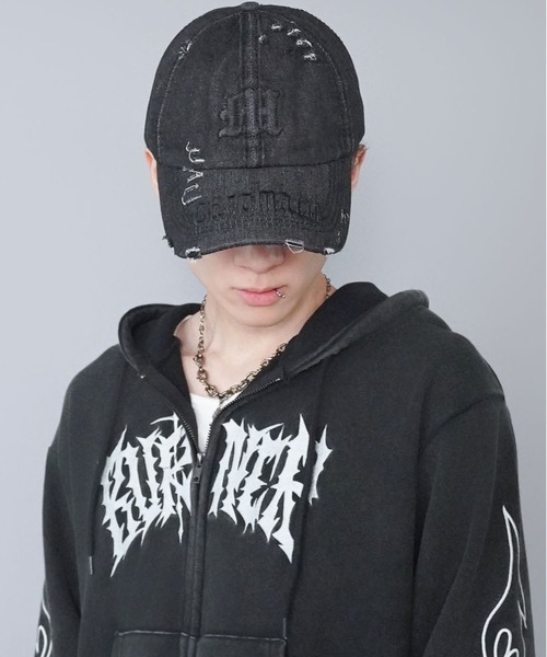 ダメージデニムキャップ/韓国/Y2K/グランジストリート/ユニセックス
