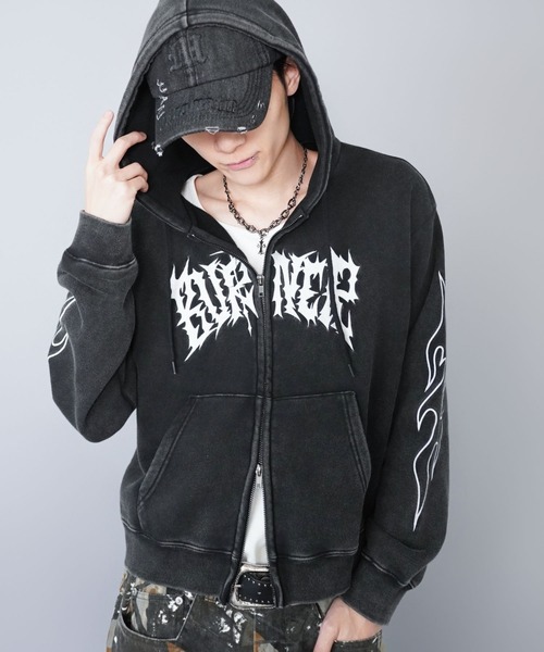 新品タグ付き完売品★UNDERGROUNDバイカーデニムフードブルゾン韓国Y2K ダメージデニムキャップ/韓国/Y2K/グランジストリート/ユニセックス