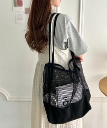 キャンバスボトムメッシュトートバッグ